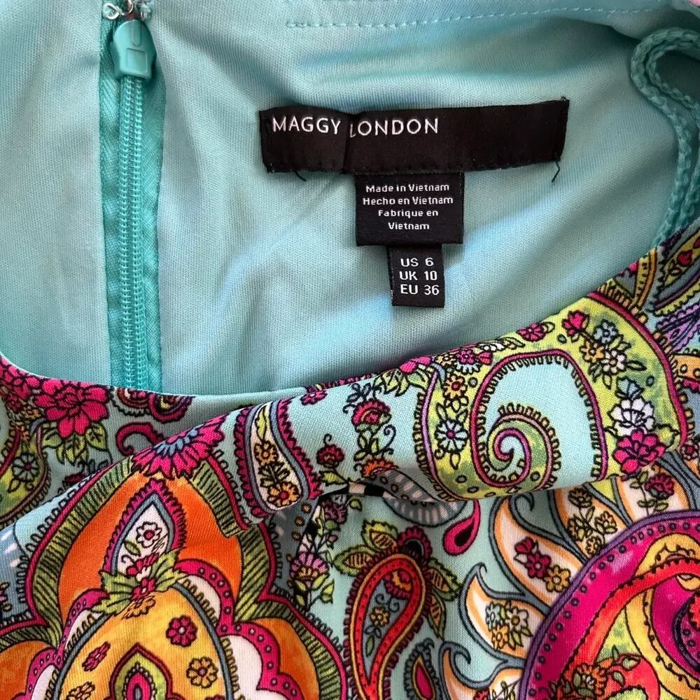 Maggy london paisley dress multicoloured pencil Sz 6